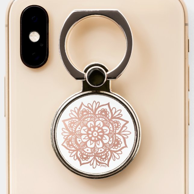 Rose Gold Mandala Phone Ring Stand (Close Up)