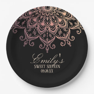 Rose Gold Mandala Sweet 16 Party Paper Plates