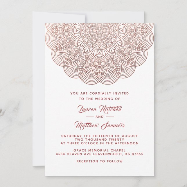 Rose Gold Mandala Wedding Invitation (Front)