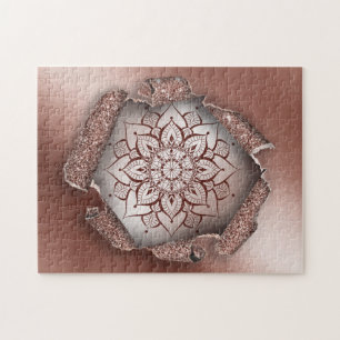 Rose Gold Mandala yoga zen Jigsaw Puzzle
