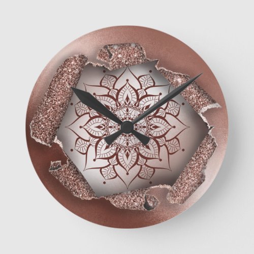 ROSE GOLD MANDALA YOGA ZEN LIFE COACH INITIALS ROUND CLOCK