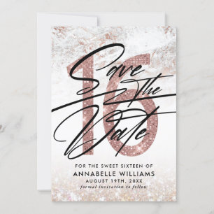 Rose Gold Marble 16th Birthday Party Save The Date