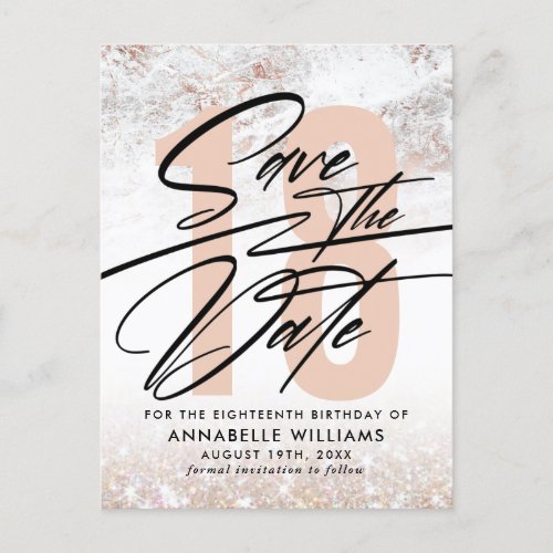 Rose Gold Marble 18th Birthday Party Save The Date Postcard
