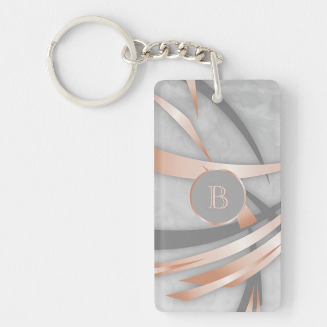 Rose Gold Marble Abstract Art Monogram Keychain (Front)