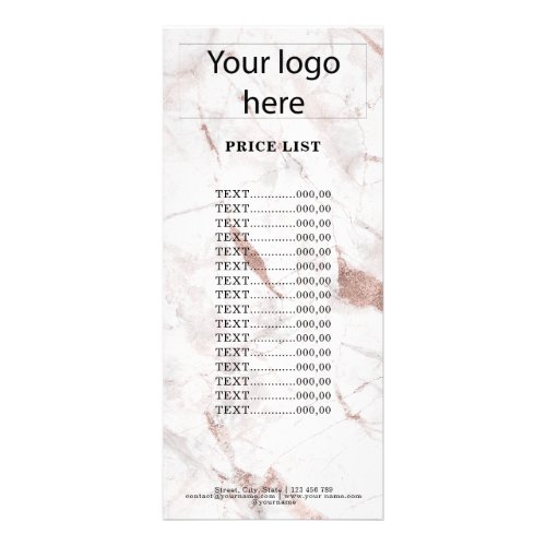 rose gold marble add your logo price list rack card