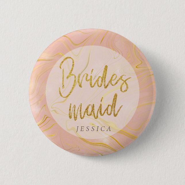 Rose Gold Marble Agate Glitter Bridal Shower Button (Front)