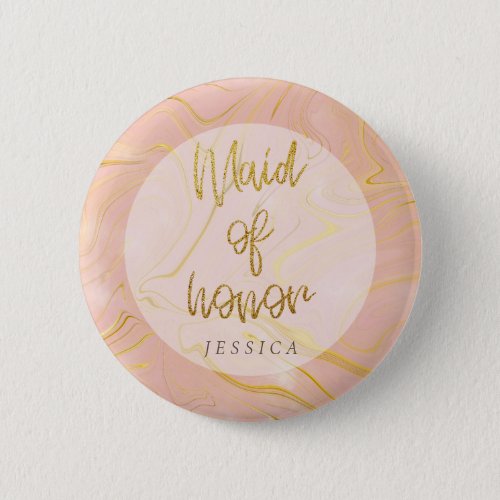 Rose Gold Marble Agate Glitter Bridal Shower  Button