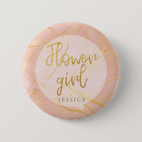 Rose Gold Marble Agate Glitter Flower Girl Button