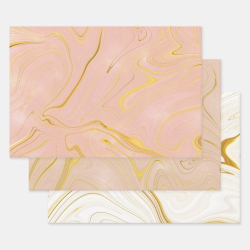 Rose Gold Marble Agate Glitter Wrapping Paper Sheets