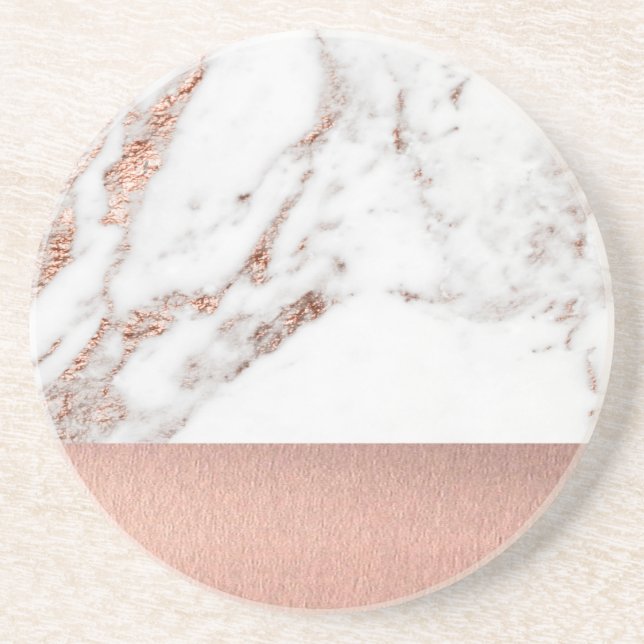 Rose gold marble and foil sandstone coaster (Front)