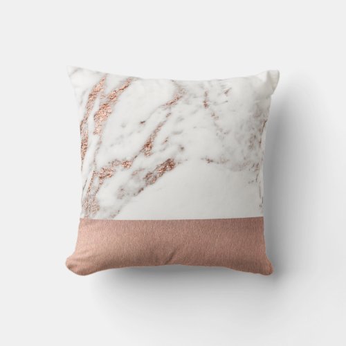 Rose gold marble and foil throw pillow