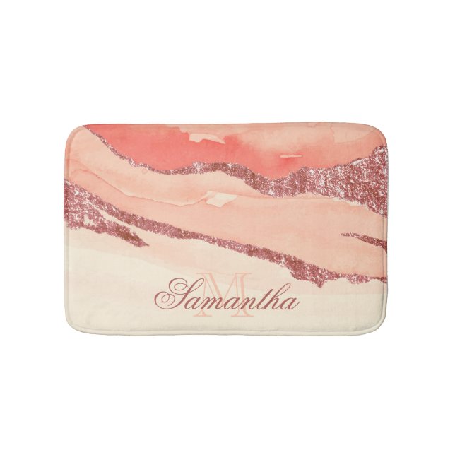 Rose Gold Marble and Glitter Bath Mat (Front)
