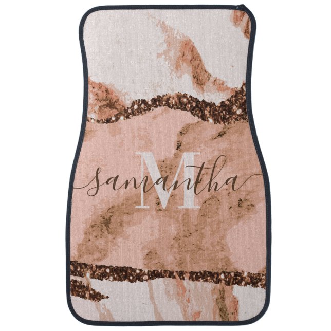 Rose Gold Marble and Glitter Car Floor Mat (Front)