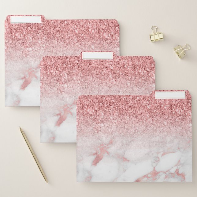 Rose-gold marble and glitter ombre file folder (Set)