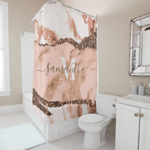 Rose Gold Marble and Glitter Shower Curtain