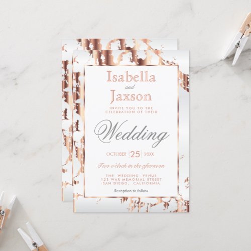 Rose Gold Marble and White Invitation
