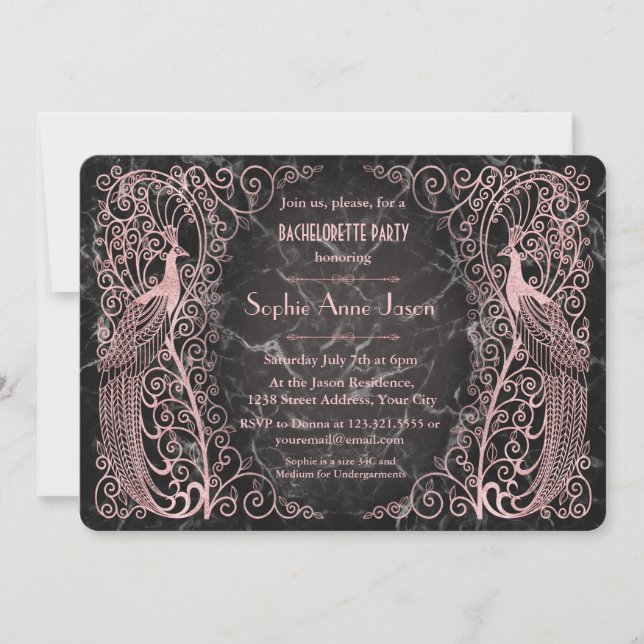 Rose Gold Marble Art Deco Bachelorette Party Invitation (Front)
