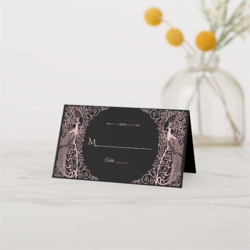 Rose Gold Marble Art Deco Peacocks Save The Date Place Card