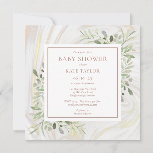 Rose Gold Marble Baby Shower  Sprinkle Greenery Invitation