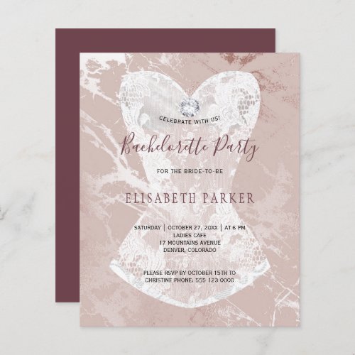 Rose gold marble bachelorette party invitation