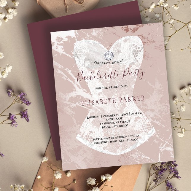 Rose gold marble bachelorette party invitation (Creator Uploaded)