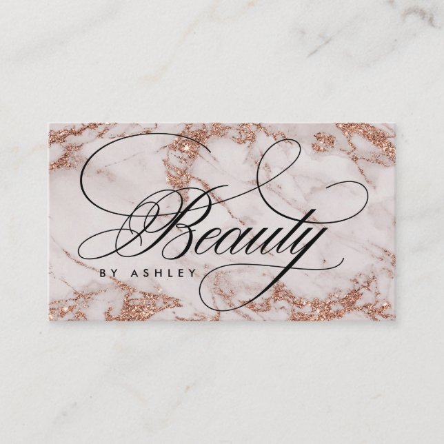 Rose Gold Marble Beauty Business Card (Front)