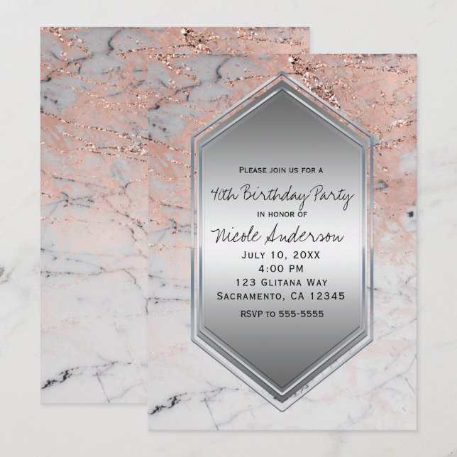 Rose Gold Marble Birthday Party Any Event Invitation (Front/Back)
