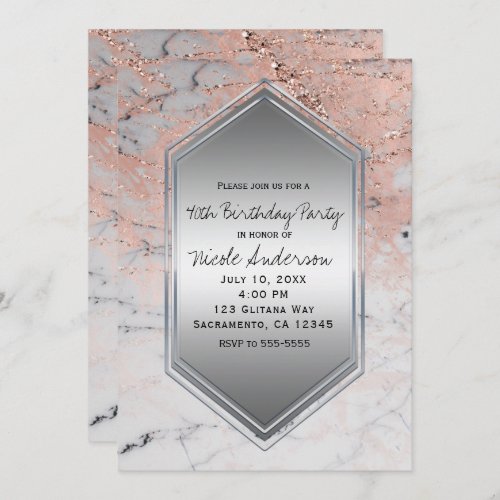Rose Gold Marble Birthday Party Any Event Invitation
