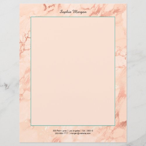 Rose Gold Marble Blk NameContact Info Teal Border