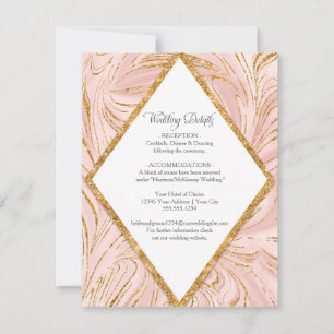 Rose Gold Marble Blush Pink Wedding Details Invitation
