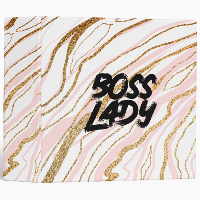 Rose Gold Marble Boss Lady 3 Ring Binder (Front/Spine)