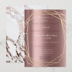 Rose Gold Marble Bridal Birthday Poligonal Frame Invitation