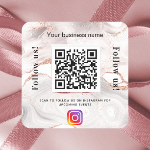 Rose gold marble business name qr code instagram square sticker