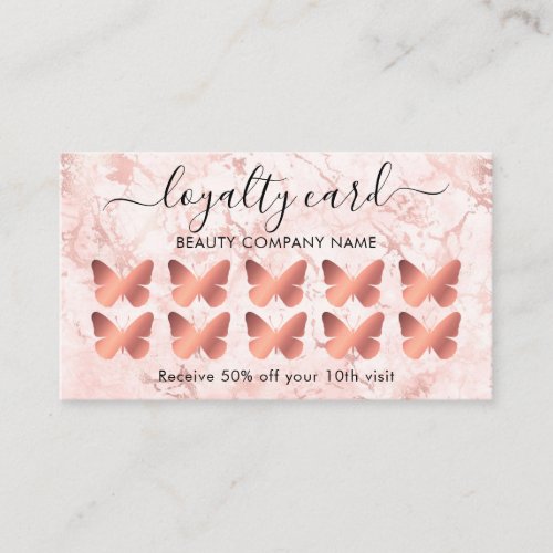Rose Gold Marble Butterfly Loyalty Card