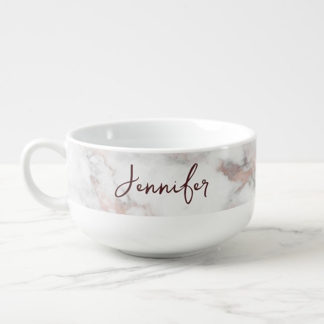 Rose Gold Marble Calligraphy Name Best Template Soup Mug (Right)