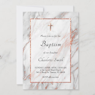 rose gold marble catholic Baptism Invitation