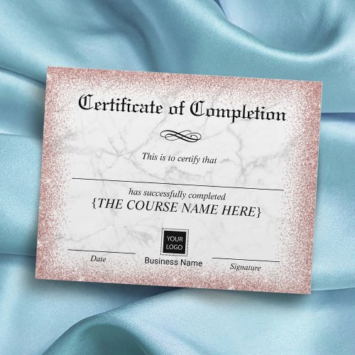 Rose Gold Marble Certificate of Completion Award