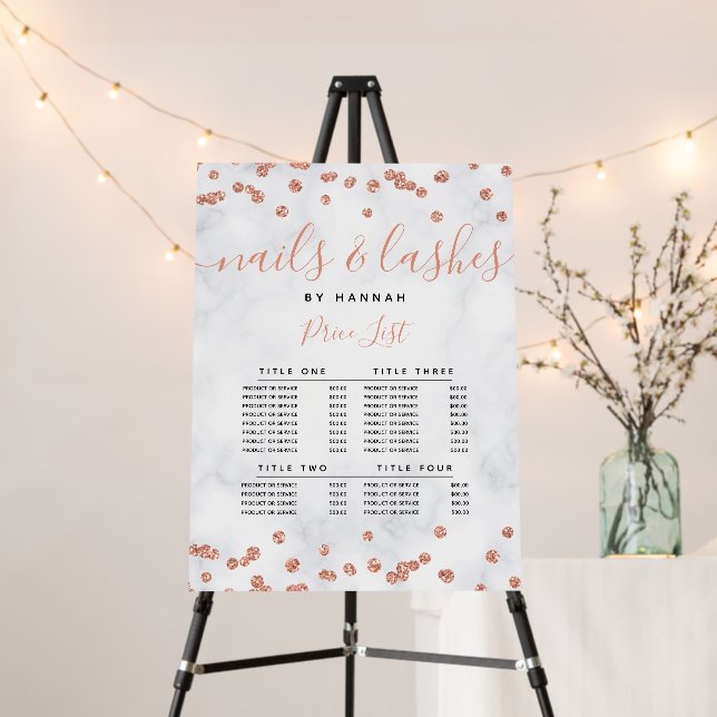 Rose Gold Marble Confetti Salon Price Menu  Foam Board (In Situ (Stand))
