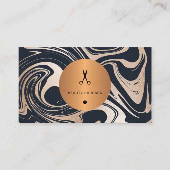 Rose gold marble copper glamorous hair salon business card (Front)