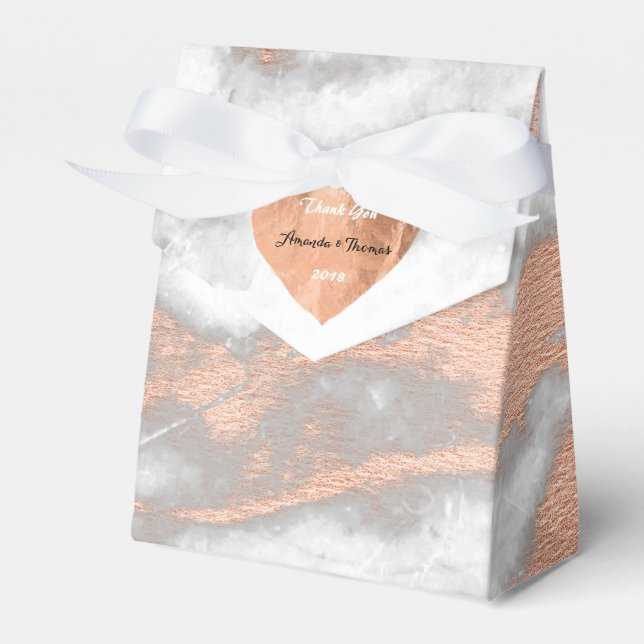 Rose Gold Marble Copper Heart 16th Wedding Favor Boxes (Front Side)