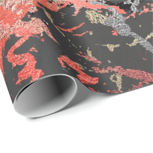 Rose Gold Marble Coral Black Graphit Gray Abstract Wrapping Paper