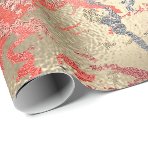 Rose Gold Marble Coral Copper Gray Abstract Wrapping Paper