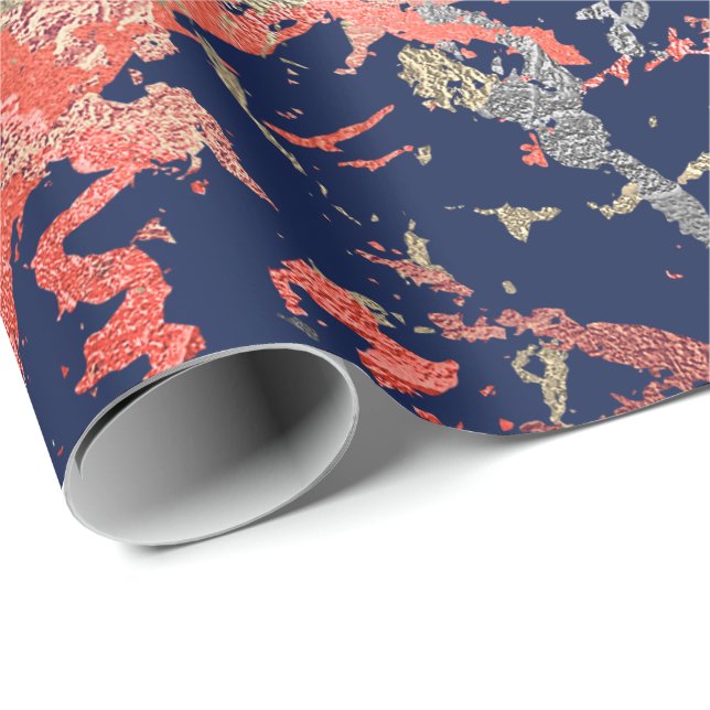 Rose Gold Marble Coral Navy Copper Abstract Wrapping Paper (Roll Corner)