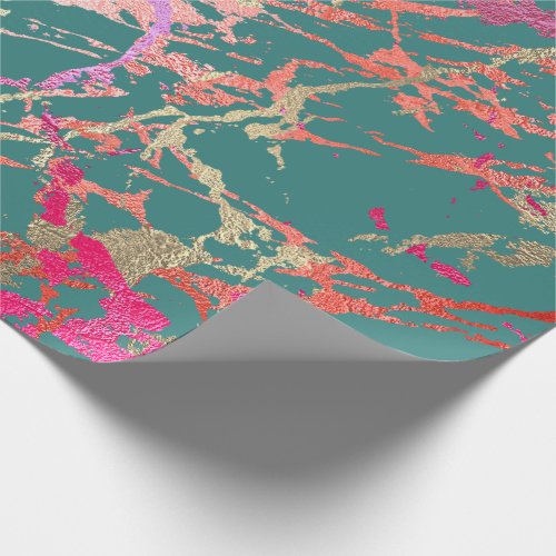 Rose Gold Marble Coral Teal Bright Pink Abstract Wrapping Paper