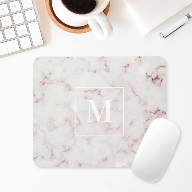 Rose Gold Marble Custom Monogram Mouse Pad (Creator Uploaded)