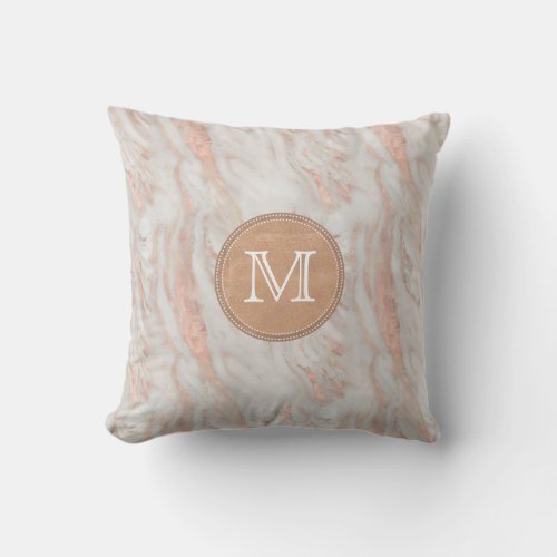 Rose Gold Marble Custom Monogram Throw Pillow