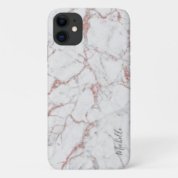 Rose Gold Marble Custom Name Modern Iphone 11 Case by caseplus at Zazzle