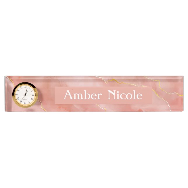 Rose Gold Marble Desk Name Plate (Front)