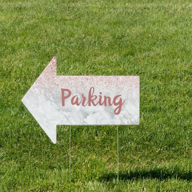Rose Gold  Marble Directional Arrow Parking  Sign (Insitu)