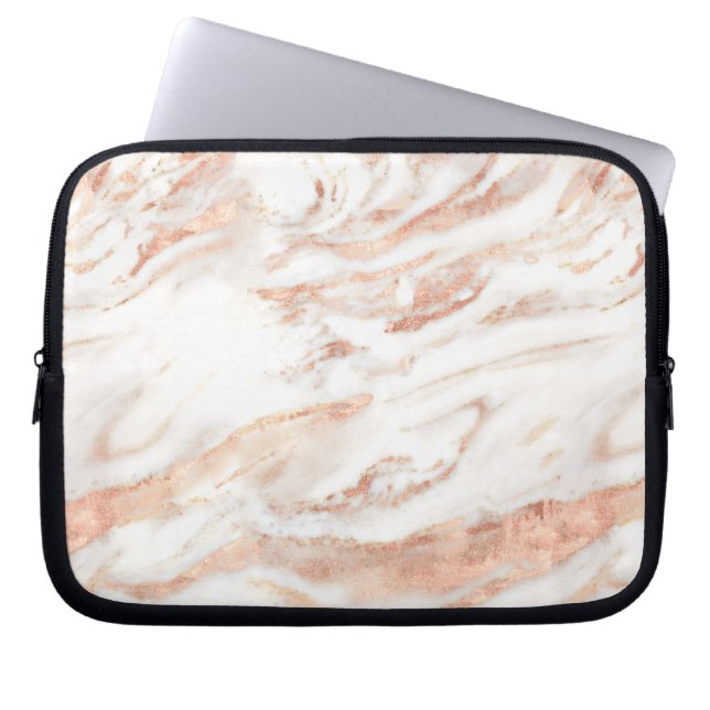 Rose Gold Marble | Elegant Girly Copper Laptop Sleeve (Front)